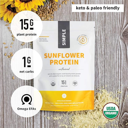 Sprout Living Simple Sunflower Seed Protein Powder, 15 Grams Organic Plant Based Protein Powder