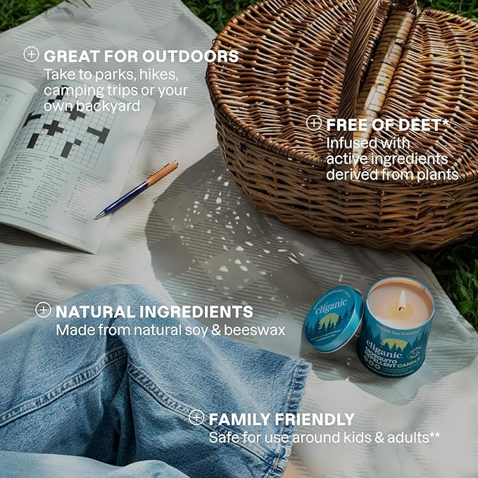 Cliganic Natural Mosquito Repellent Candle (9oz, Pack of 2) | Citronella, DEET Free, Essential Oil