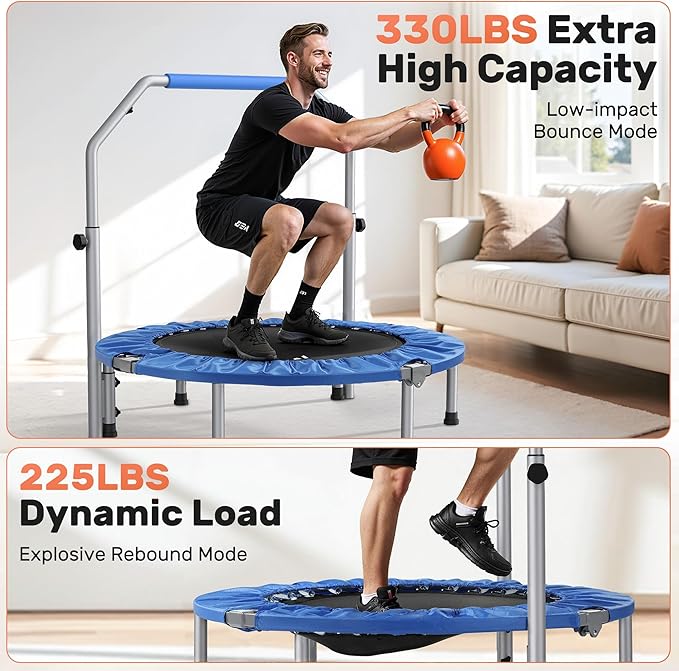 BCAN 40/48" Foldable Mini Trampoline Max Load 330lbs/440lbs, Fitness Rebounder with Adjustable Foam