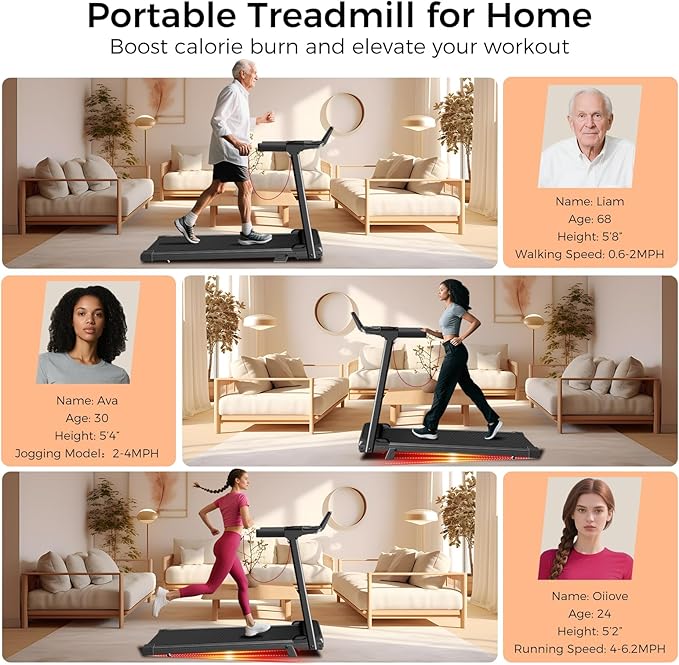 Treadmill with Incline, 3.0HP Small Treadmills for Home, Portable Electric Treadmill with