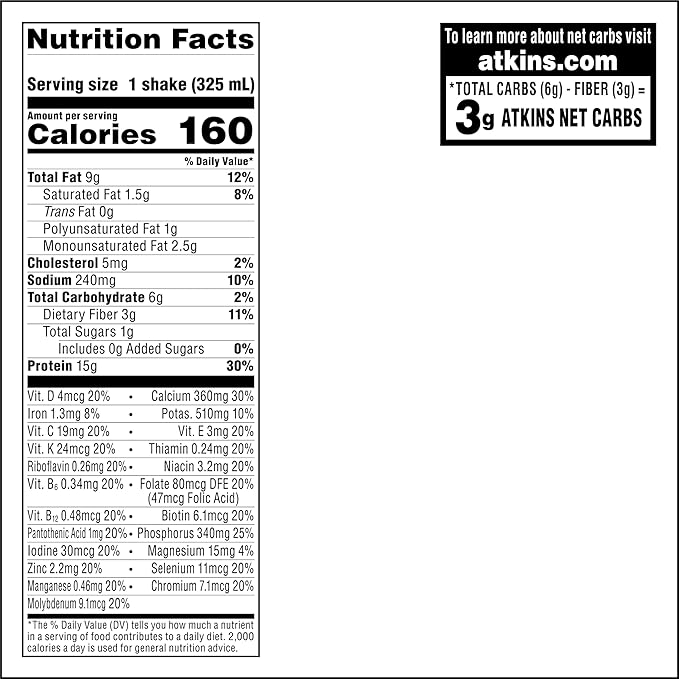Atkins Chai Tea Latte Flavored Protein Shake, High Protein Shake, Low Glycemic, Low Carb, Low