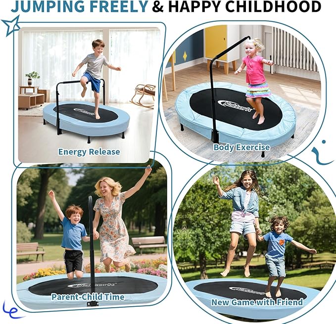 Nattork 56" Kids Trampoline Indoor, Double Trampoline with Adjustable Handle for Kids