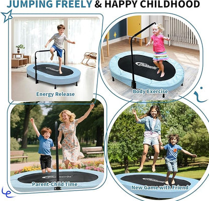 Nattork 56" Kids Trampoline Indoor, Double Trampoline with Adjustable Handle for Kids
