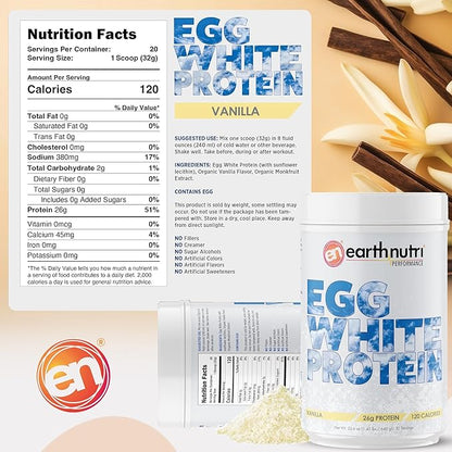EarthNutri - Egg White Protein Powder Supplement for Pre, Intra or Post Workout, 26g of Protein Per