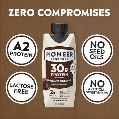 Pioneer Pastures - High Protein A2 Milkshakes - Chocolate - A2 Nutritional Milk, 30g Protein, 2g