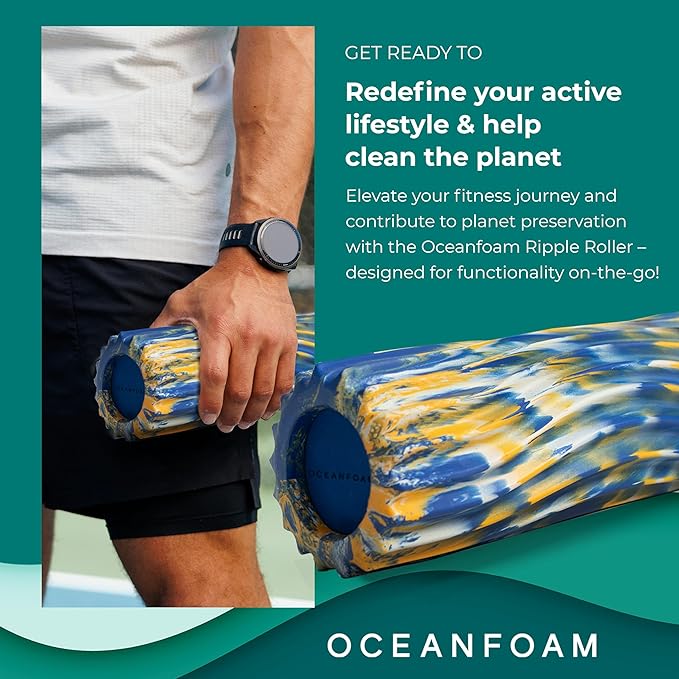 Oceanfoam Ripple Travel Foam Roller (11" x 3.35") Firm Mini Foam Roller for Physical Therapy, Deep