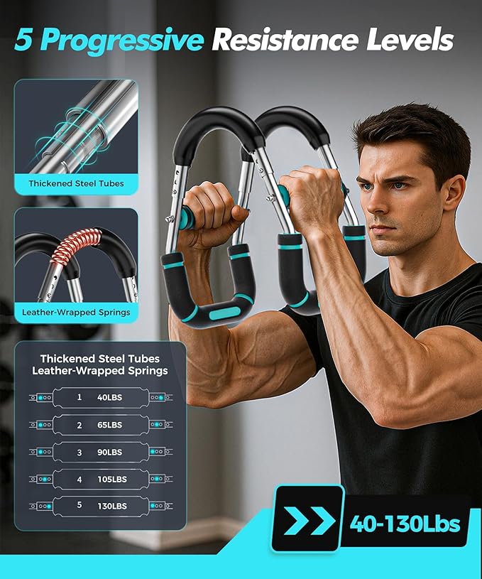 Twister Arm Trainer, Adjustable 5 Resistance Levels (40-130 lbs) Chest & Arm Workout Equipment for