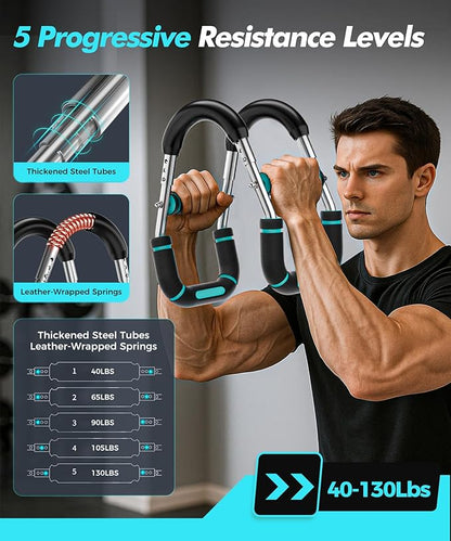 Twister Arm Trainer, Adjustable 5 Resistance Levels (40-130 lbs) Chest & Arm Workout Equipment for
