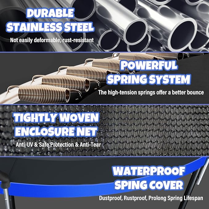 Trampoline 8FT 10FT 12FT 14FT 16FT, Outdoor Trampolines for Kids and Adults, Recreational