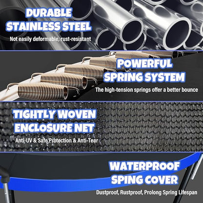 Trampoline 8FT 10FT 12FT 14FT 16FT, Outdoor Trampolines for Kids and Adults, Recreational