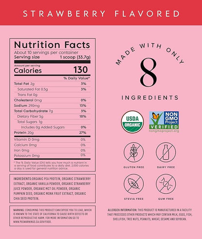 Truvani Vegan Pea Protein Powder | Strawberry | 20g Organic Plant Based Protein | 10 Servings |
