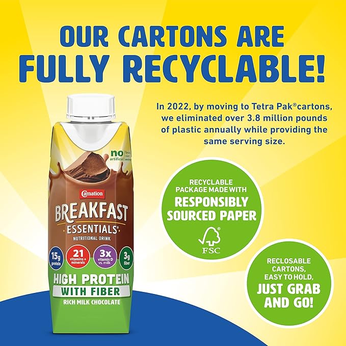 Carnation Breakfast Essentials High Protein with Fiber Ready-to-Drink, 8 FL OZ Carton, Rich Milk