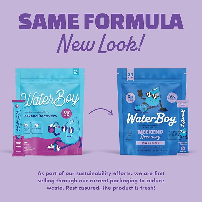 Waterboy Weekend Recovery | 3,187mg Electrolyte Powder Packets | Ginger + L-Theanine + Vitamins |