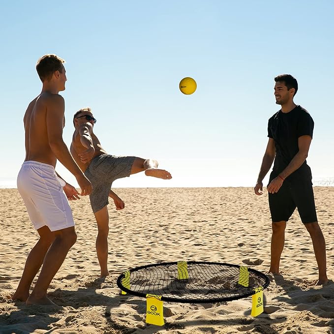 GOOX Outdoor Beach Ball Games with Carrying Bag, 3 Balls, Net and Strip Light (ONLY for Light Up