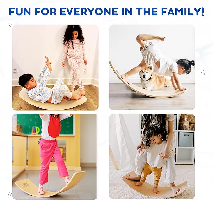 Giggle & Play 36" Wooden Balance Board ??Natural Curvy Wobble Board for Kids, Toddlers & Adults