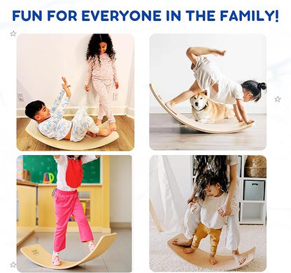 Giggle & Play 36" Wooden Balance Board ??Natural Curvy Wobble Board for Kids, Toddlers & Adults