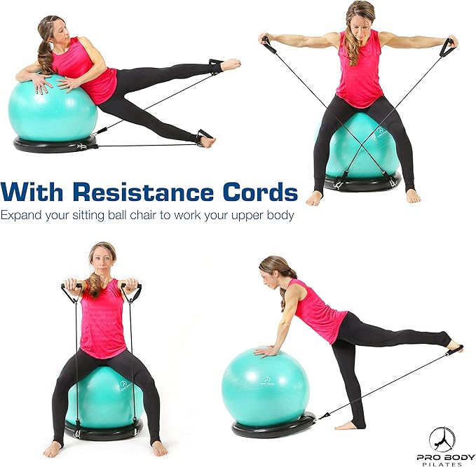 ProBody Pilates Yoga Ball Chair, Exercise Ball Chair with Base or Stand for Home Office Desk