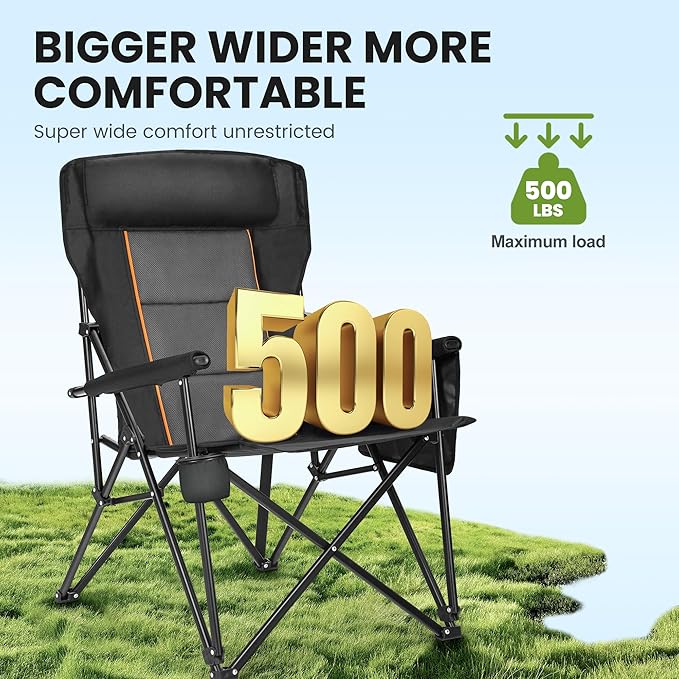 HIGH POINT SPORTS Oversized Folding Camping Chairs for Adults, High Backrest Heavy Duty Lawn Chairs