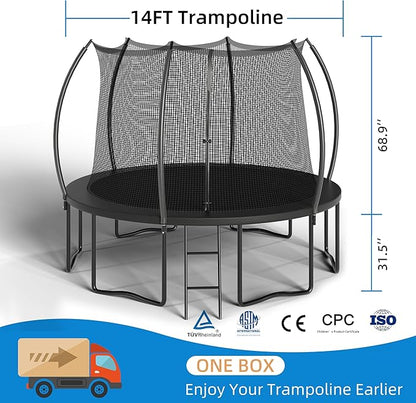 Trampoline 12FT 14FT Enclosure Net Outdoor Jump for Kids and Adults Round ASTM Approved Heavy-Duty