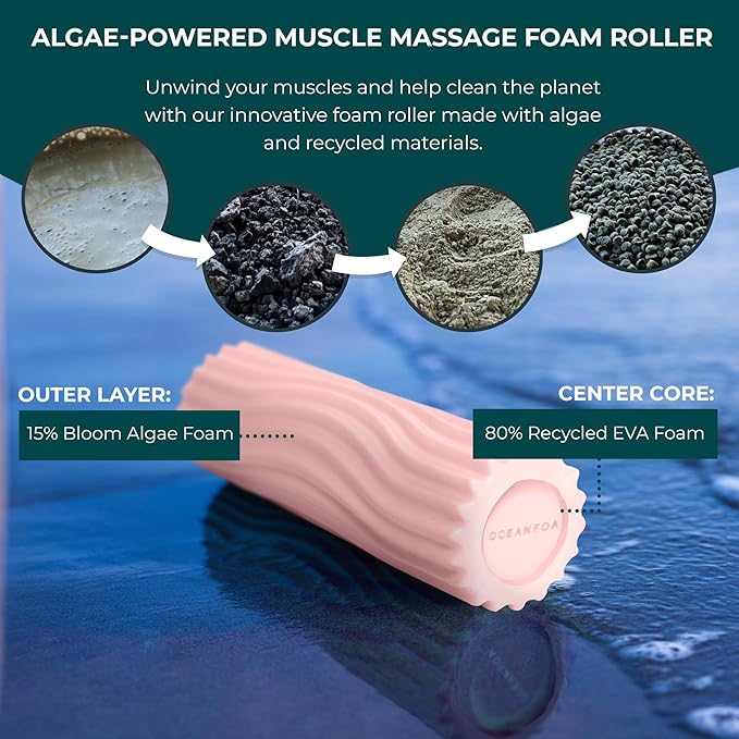 Oceanfoam Ripple Travel Foam Roller (11" x 3.35") Firm Mini Foam Roller for Physical Therapy, Deep