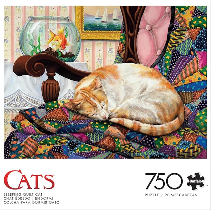 Buffalo Games - Joelle McIntyre - Sleeping Quilt Cat - 750 Piece Jigsaw Puzzle for Adults