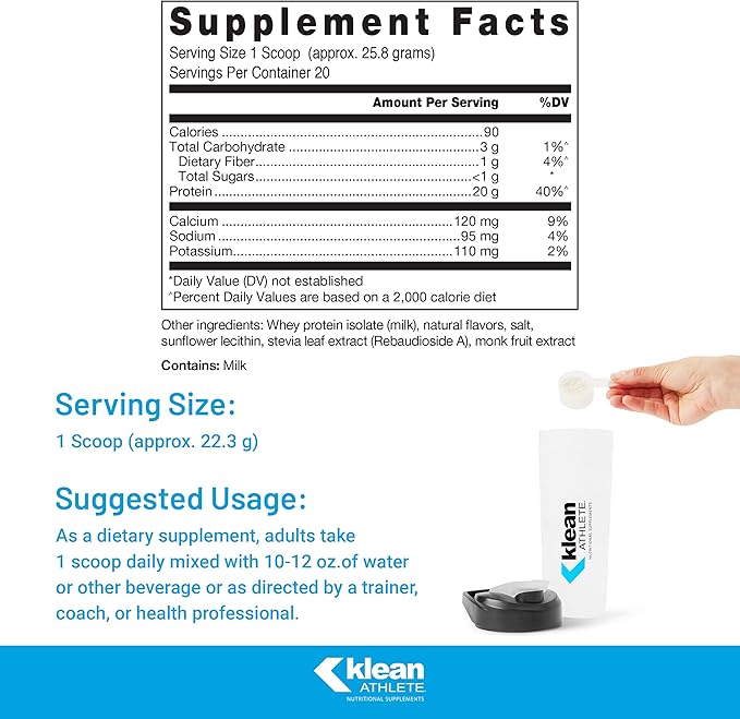 Klean Athlete Klean Isolate - Whey Protein Isolate - Daily Protein & Amino Acid - Intake for Muscle