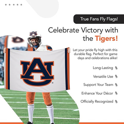 Auburn Tigers College Sports Printed Flag - NCAA Licensed - Nylon - School Banner (White) (3' x 5')
