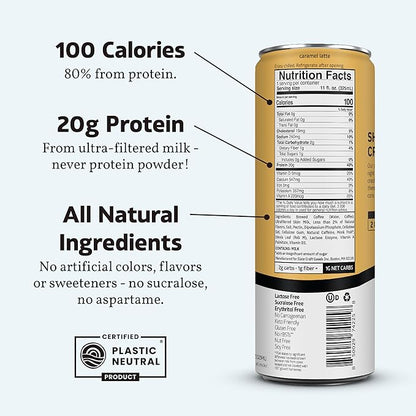Slate Milk - High Protein Iced Coffee - Caramel Latte - 175mg Caffeine, Lactose Free Energy - 20g