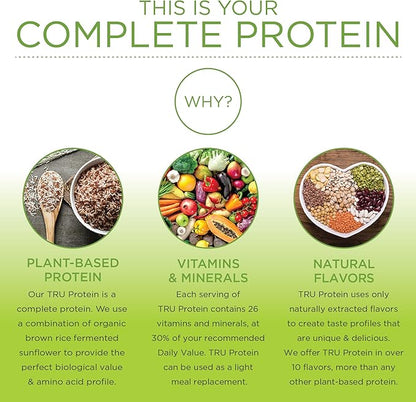 TRU Supplements Plant Based Protein Powder, BCAA, EAA, 20g Vegan Brown Rice & Pea Protein, 100