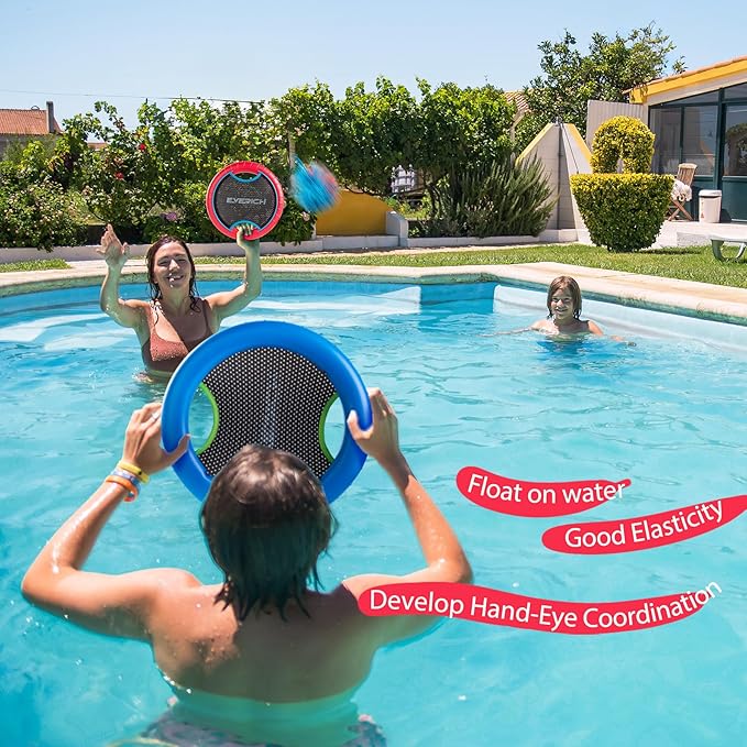 EVERICH TOY Trampoline Paddle Ball Set with 2 Bouncy Paddles & 4 Balls - Soft Foam Design for Kids