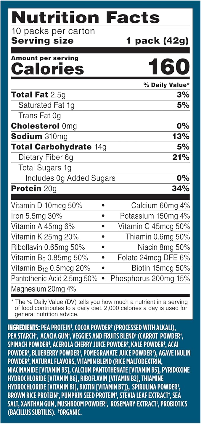 Vega Organic All-in-One Vegan Protein Powder, Chocolate - Superfood Ingredients, Vitamins for