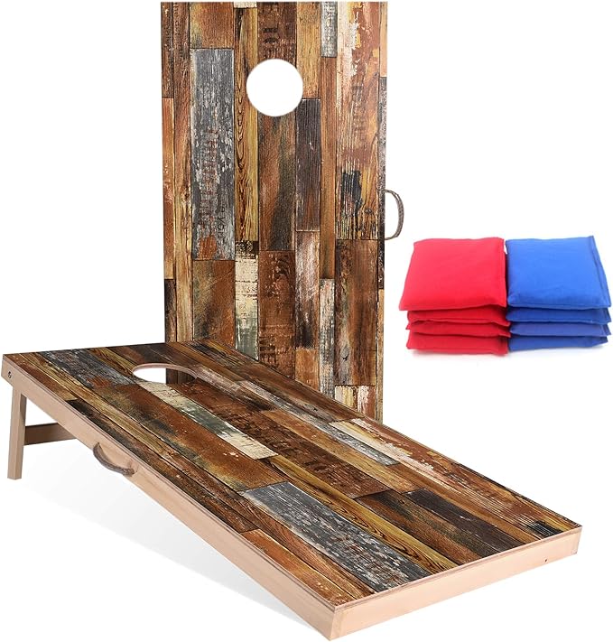 Solid Wood Vintage Cornhole Game Set, Two 4'x2'Cornhole Boards, 8 Cornhole Bags for Indoor and