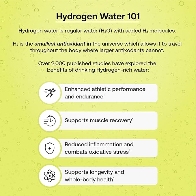 Hydrogen Water + Electrolytes Drink Mix | H2 Hydration Packets with Molecular Hydrogen, Sodium