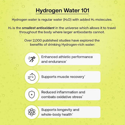 Hydrogen Water + Electrolytes Drink Mix | H2 Hydration Packets with Molecular Hydrogen, Sodium