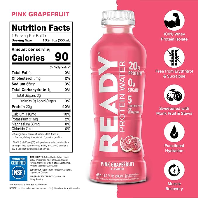 Ready® Protein Water ??20g Whey Protein Isolate, Zero Sugar, Low-Calorie Sports Drink for Hydration