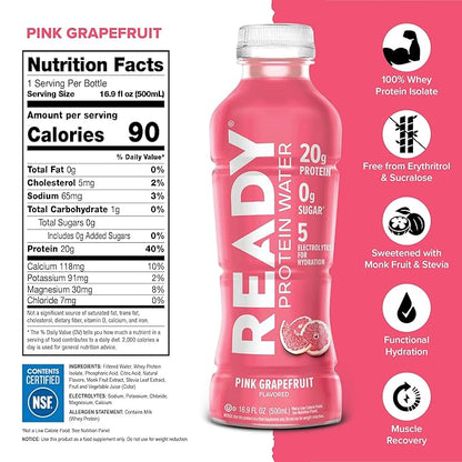 Ready® Protein Water ??20g Whey Protein Isolate, Zero Sugar, Low-Calorie Sports Drink for Hydration