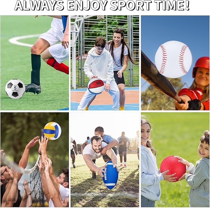 Leyndo 18 Pcs Sport Balls Bulk Set Basketball Football Volleyball Soccer Playground Baseball with