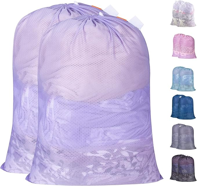 Polecasa Heavy Duty Large Mesh Laundry Bags with ID Tag and Locking Drawstring Closure - 2 Pack, 24