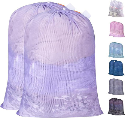 Polecasa Heavy Duty Large Mesh Laundry Bags with ID Tag and Locking Drawstring Closure - 2 Pack, 24