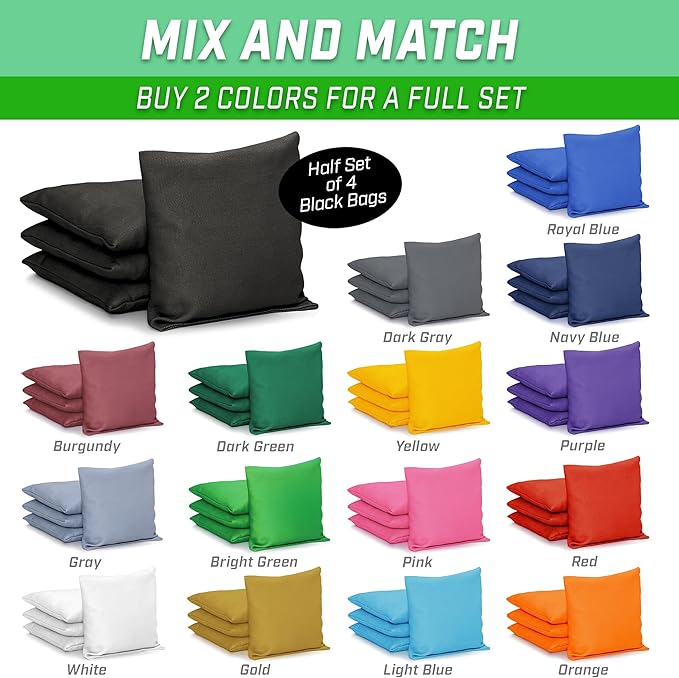 GoSports Classic Cornhole Bean Bags Set of 4-16 Colors Available - Regulation All Weather, Mix and
