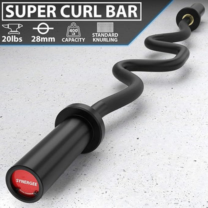 Synergee Commercial Super EZ Curl Olympic Bar Chrome, Black Phosphate and Red with Powder Coated