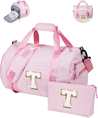 Teen Girl Gifts Trendy Stuff, Girl Gym Bag, Kids Initial Overnight Duffel Bags with Shoe