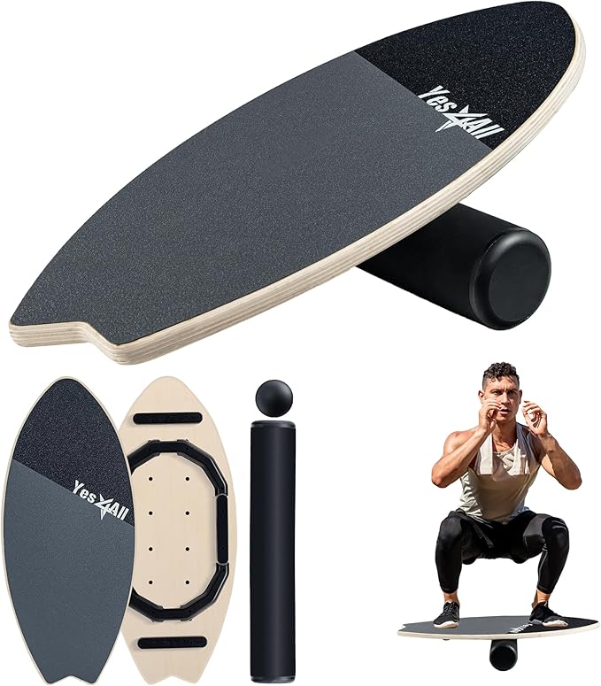Yes4All 2-in-1 Balance Boards Set, 9 Adjustable Modes Surf Trainer, Wobble Board Exercise for