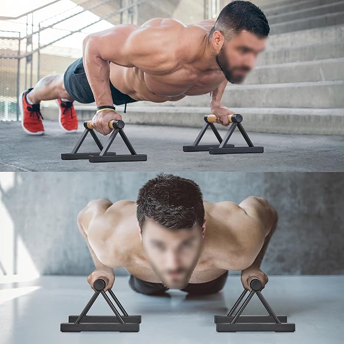 1 Pair Wooden Parallettes Push Up Bars for Men, Strength Training Pushup Stands Handles for Home