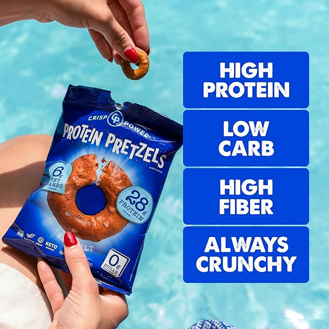 Crisp Power Protein Pretzels, Sea Salt, High Protein Vegan Keto Snack, 28 G Plant Based Protein