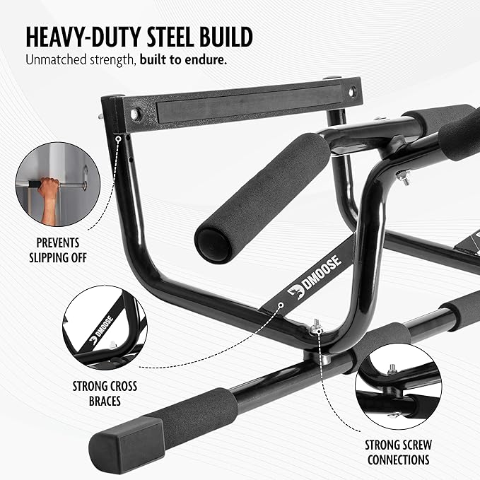 DMoose Fitness Pull Up Bar for Doorway - Upto 250 Lbs Capacity, No Screwing or Slipping, Hanging