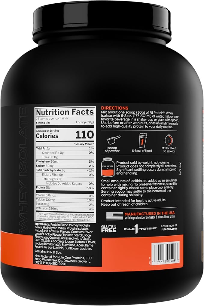 Rule 1 R1 Protein Whey Isolate - with 25g Protein & 6g BCAA Exclusively from Isolated & Hydrolyzed