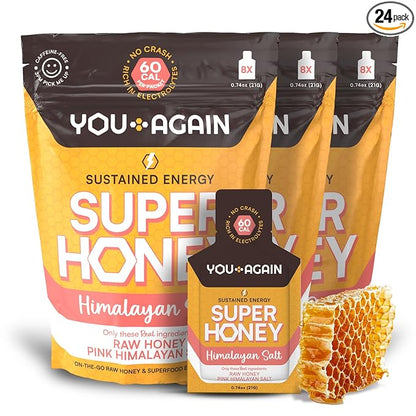 You Again Super Honey Clean Energy Gel, Honey & Himalayan Salt | Electrolyte Replenishment Running