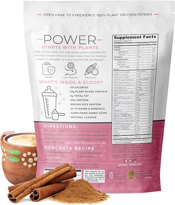 One Sol Lean Plant-Based Protein Powder, Pea & Brown Rice Protein, Low Carb, Vegan Friendly