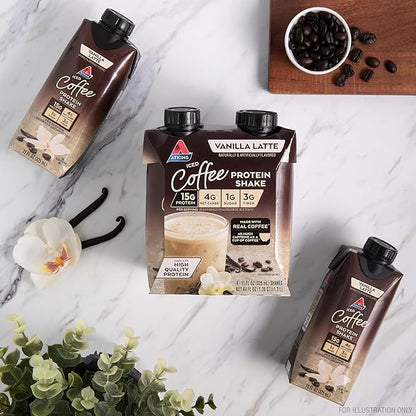 Atkins Iced Coffee Vanilla Latte Protein Shake, 15g Protein, Low Glycemic, 4g Net Carb, 1g Sugar